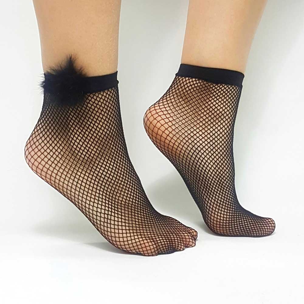 Κάλτσα διχτυωτή με φούντες